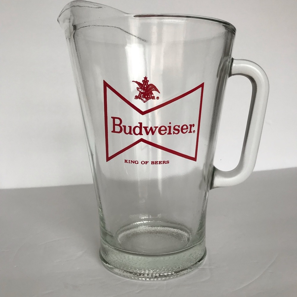 Vintage Budweiser King Of Beers Glass Pitcher Ready for Party BBQ Man Cave B-Day
